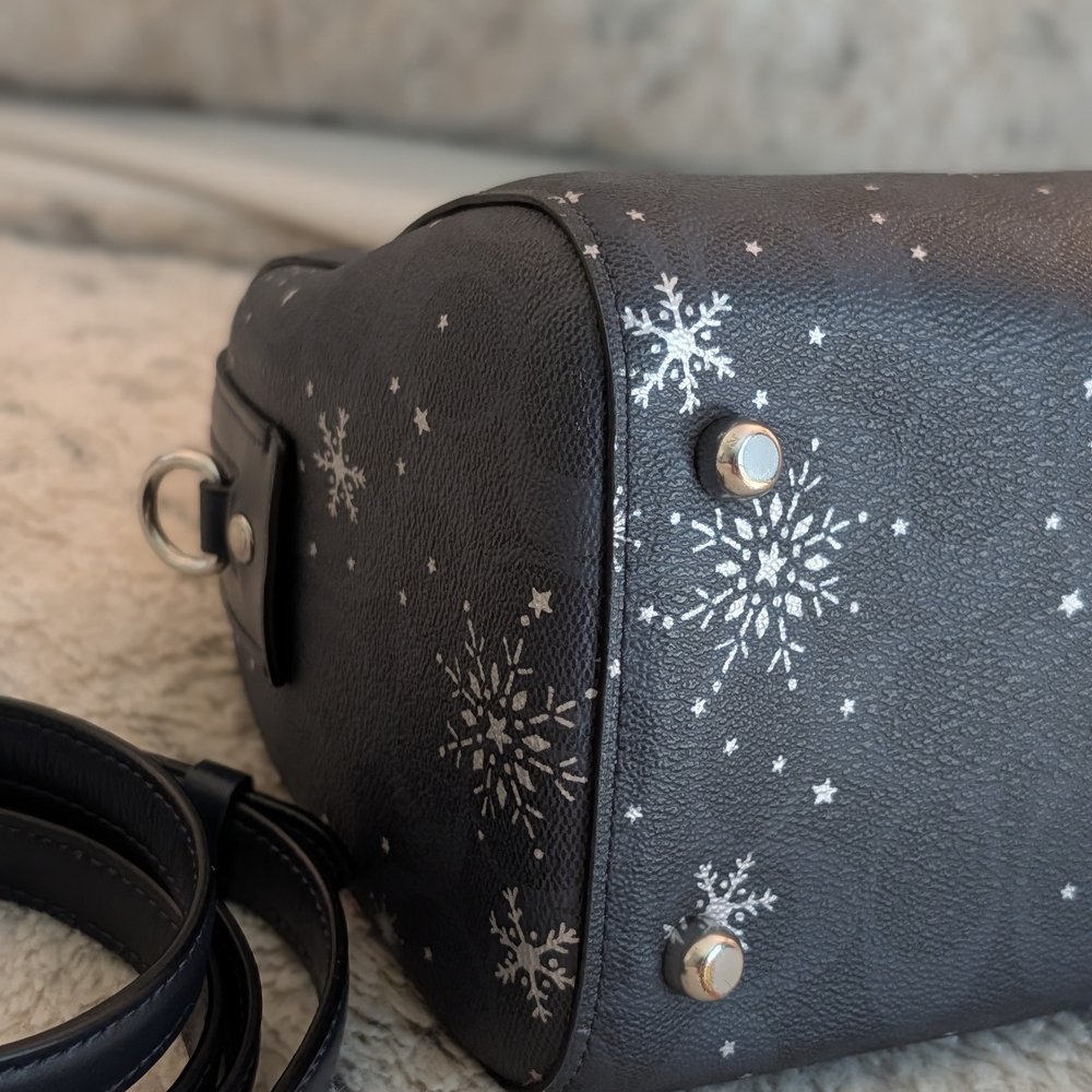 Coach Rowan Navy Blue Signature White Snowflakes Satchel Crossbody - Picture 7 of 10